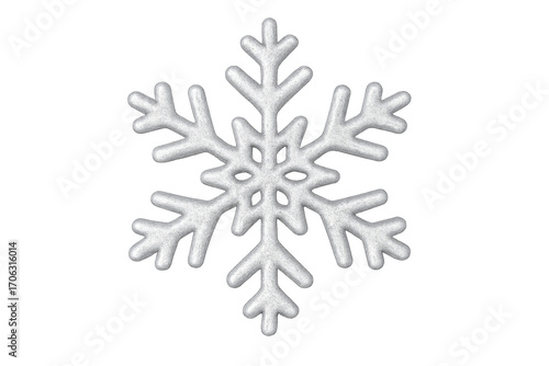 Sparkling white snowflake ornament on transparent background representing winter holidays