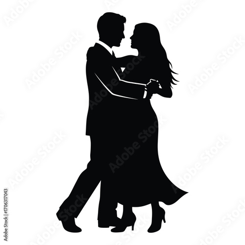 Elegant couple dancing silhouette romantic ballroom dance poses romantic lovers togetherness silhouette