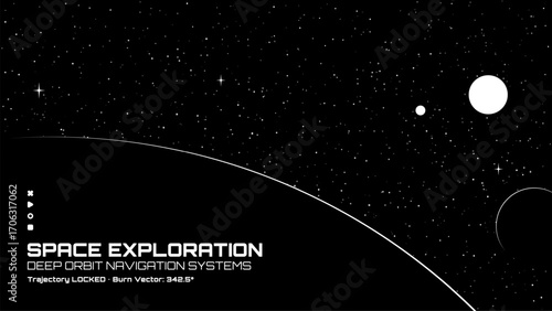 Minimalist space vector background with stars and planets, representing deep orbit navigation systems and cosmic exploration.
