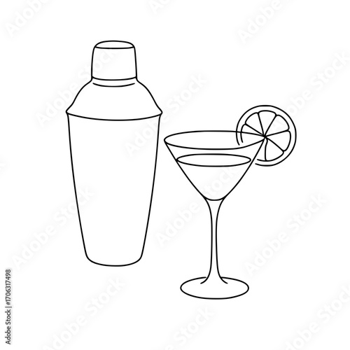 shaker and martini glass with bark