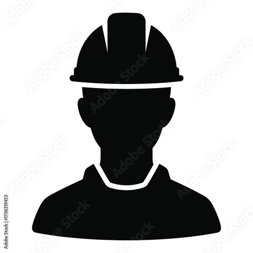 Silhouette icon of a construction worker wearing a hard hat and safety vest silhouette