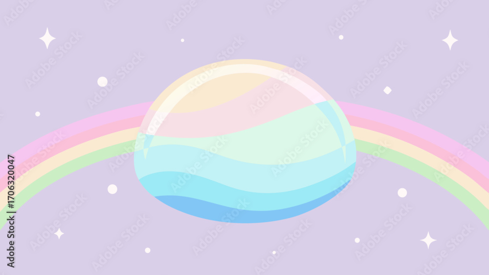 Fototapeta premium A vibrant illustration of pink and purple bubbles floats in the bright blue sky