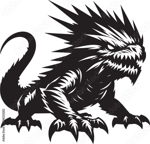 Fierce spiky creature with sharp teeth and claws an intimidating reptilian beast ready for action