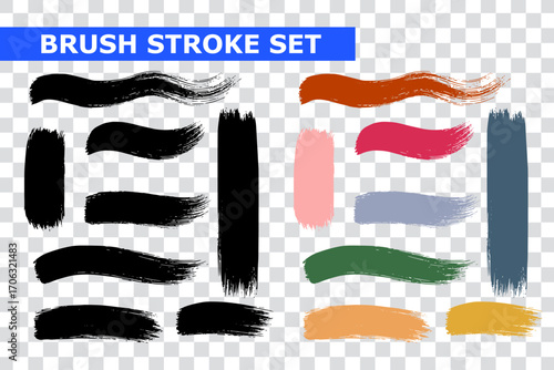 Grunge Brush Stroke Vector Collection – Bold Paint Streaks and Artistic Lines. Creative set of grunge brush strokes, messy ink splashes, expressive paint lines, and marker streaks for digital design.