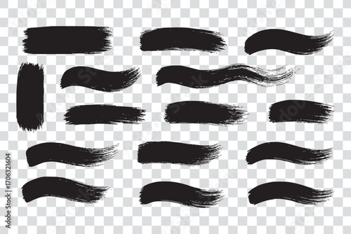 Black Brush Stroke Bundle – Paint Streaks, Artistic Grunge Lines, and Ink Textures. Minimalist vector collection of dry brush textures, bold black strokes, abstract lines, and creative paint elements.