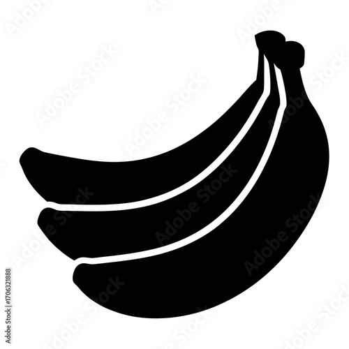 Banana fruit silhouette icon illustration-Simple black silhouette of a banana bunch icon, commonly used for food, fruit, nutrition, and healthy eating illustrations.  
