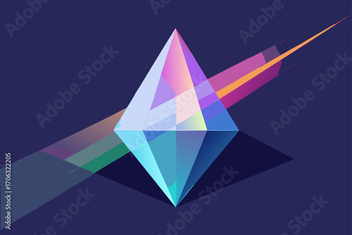 Colorful vector geometric pattern with triangular shapes and abstract green crystal elements