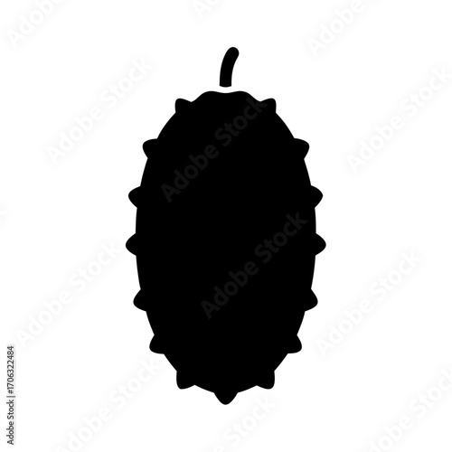 Silhouette of spiky exotic tropical fruit-Black silhouette of a spiky tropical fruit, isolated on white background, useful for icons, design elements, and fruit illustrations.