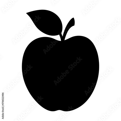 Silhouette of apple fruit-Black silhouette of an apple fruit with a leaf on top. Simple vector illustration ideal for concepts of healthy eating, organic farming, fresh produce, and nutrition.