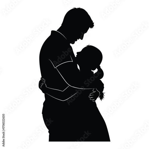 Father hugging daughter silhouette warm embrace tender moment family love connection silhouette