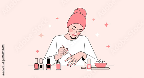 Woman Enjoying A Nail Polish Application Making Herself Beautiful And Relaxed, Spa Time