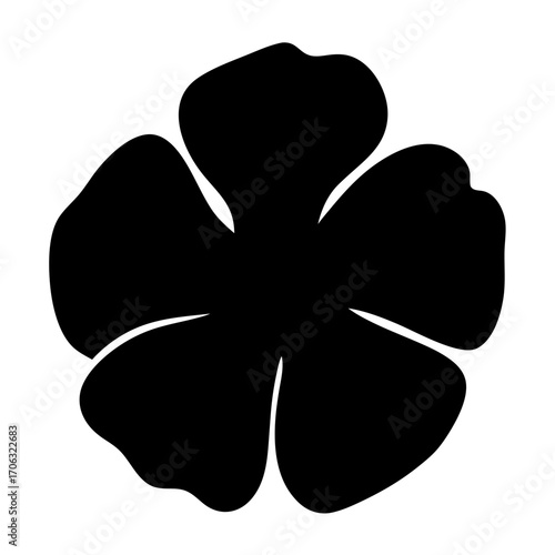 Silhouette of simple five-petal flower-Black silhouette of a five-petal flower with rounded, slightly irregular edges. Minimal floral vector illustration ideal for decorative, natural, or botanical-th
