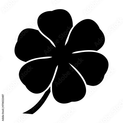 Silhouette of four-leaf clover-Black silhouette of a four-leaf clover with rounded leaves. Symbol of luck, fortune, and nature. Simple vector illustration for decorative, seasonal, or St. Patrick's Da
