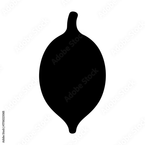 Silhouette of lemon fruit-Black silhouette of a lemon with pointed ends, representing citrus fruit, fresh produce, vitamin C, and healthy natural food.