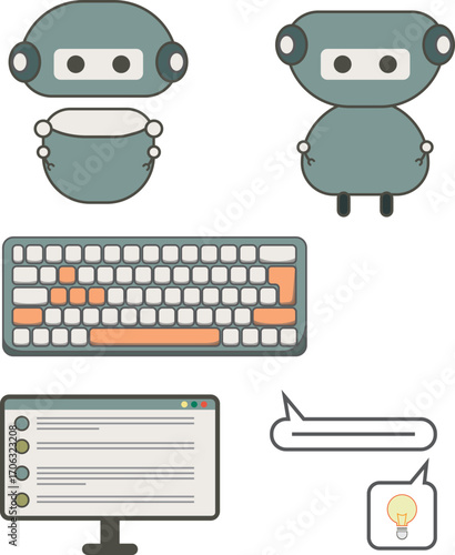 AI Robots chat graphics flat design illustration - Innovation, corporate, technology 