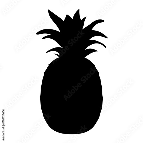 Silhouette of pineapple fruit shape-Black silhouette of a pineapple with leafy crown, symbolizing tropical fruit, exotic food, organic farming, and healthy nutrition.