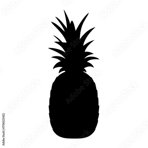 Silhouette of pineapple fruit icon-Black silhouette illustration of a pineapple with spiky leaves, representing tropical fruit, healthy food, exotic produce, and organic farming.