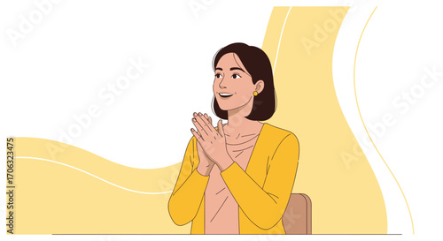 Woman Expressing Appreciation Through Clapping Gestures, Smiling Delightfully And Proudly