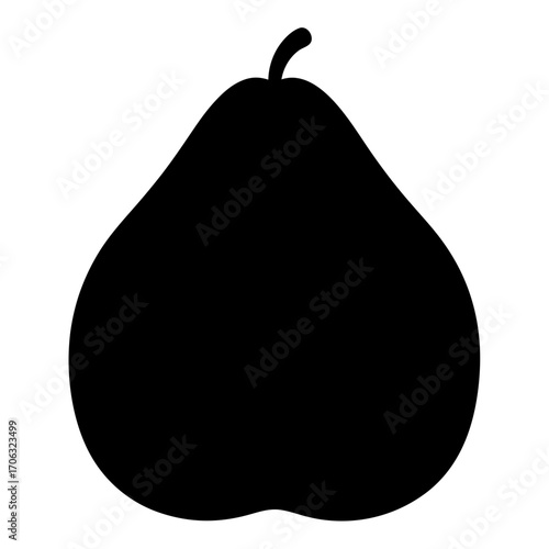 Silhouette of pear fruit icon-Black silhouette illustration of a pear with stem, symbolizing healthy fruit, farming, organic produce, and natural nutrition.