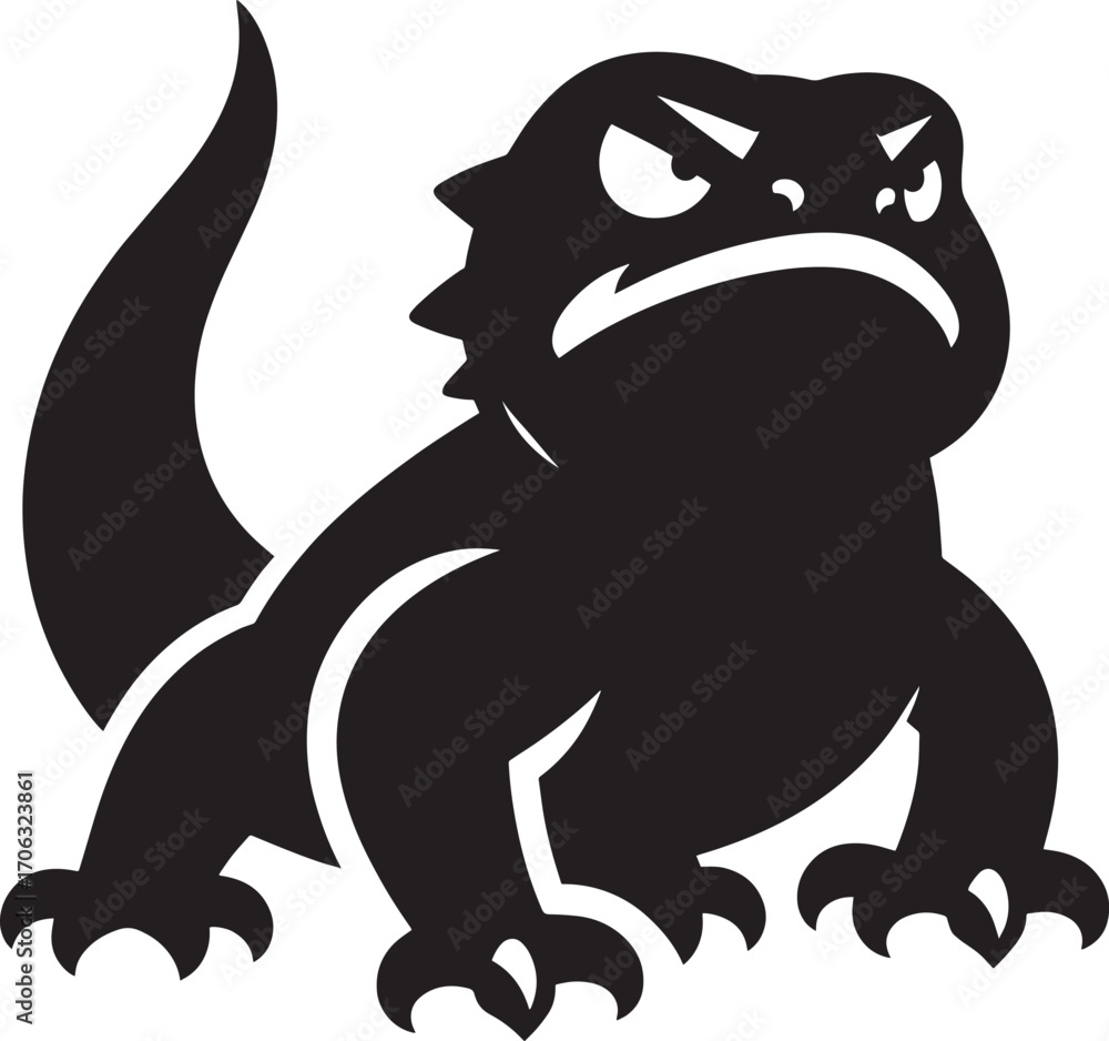 Obraz premium Fierce silhouette of a bearded dragon lizard with an angry expression and spiky details
