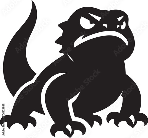Fierce silhouette of a bearded dragon lizard with an angry expression and spiky details