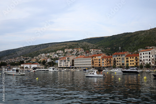 Senj, Croatia. Beautiful view of the yacht, harbor, mountains and old town