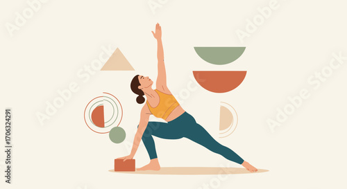 Woman In Warrior Pose: A Stylish Illustration Of Practicing Yoga And Well-being