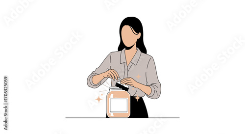 Woman Opening Jar, Showing Simple Vector Illustration of Daily Activity and Home, Simple Design