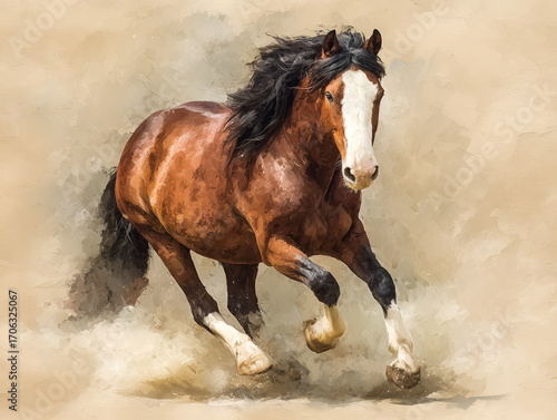 horse in mid trot profile isolated