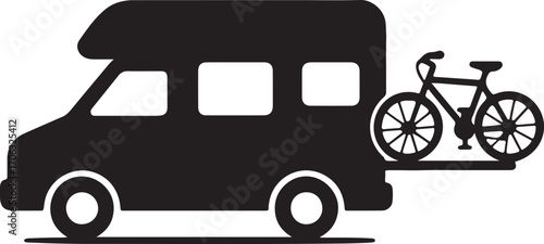 Camper Van Silhouette with Bicycle on Rear Rack Adventure Travel Vector Illustration for Vanlife Lifestyle