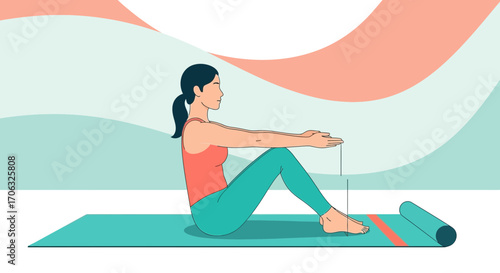 Woman Performing Yoga Exercise on a Mat, Promoting Health, Fitness, and Wellness