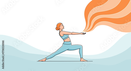 Woman Performing Yoga Pose with Energy Flow Artistic Expression Minimalist Illustration