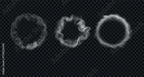 Set of various smoke rings. Vector illustration.