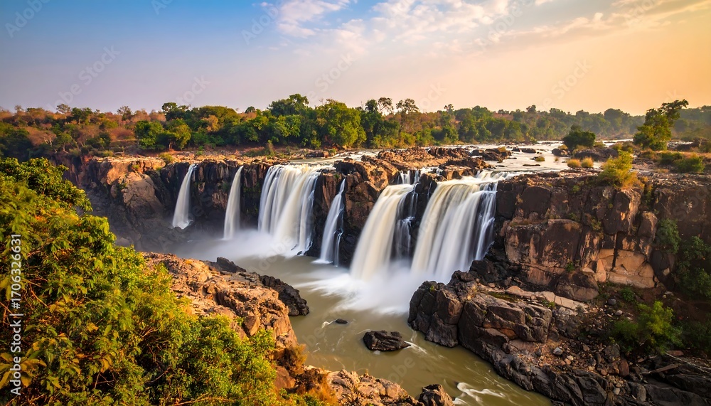 Fototapeta premium Majestic waterfalls cascading down rocky cliffs