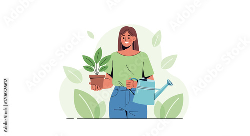 Woman Planting And Gardening, Caring For Nature And Cultivating Greenery Outdoors