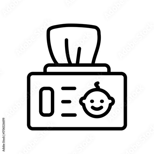 Baby wipe outline icon. Wet wipes package line icon. Antibacterial wet wipes tissue outline illustration on white background.