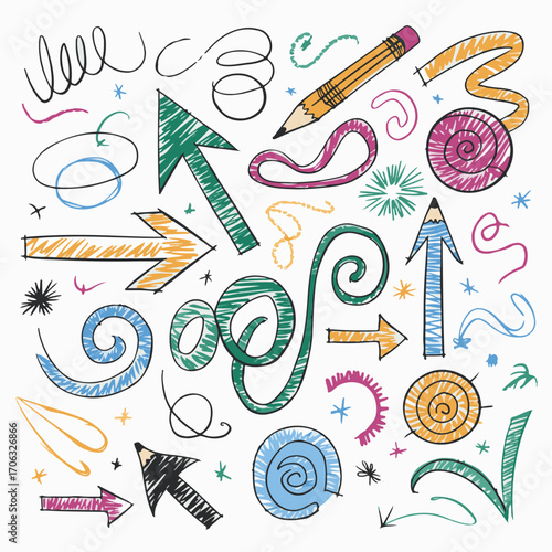 Creative Doodle Elements and Pencils

