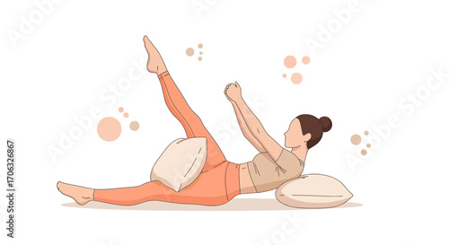 Woman Practicing Pilates With Pillows for Improving Body Alignment and Physical Wellbeing