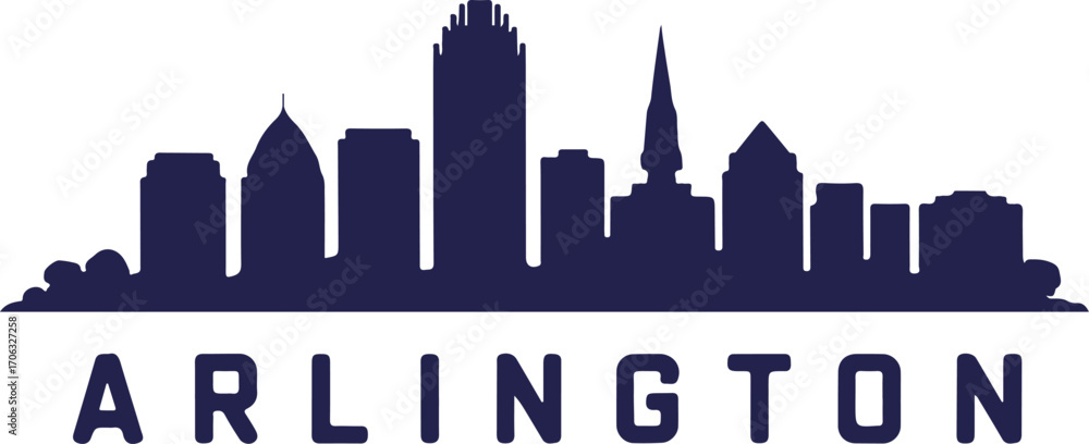 Fototapeta premium Arlington skyline silhouette black color vector design on white background minimal city illustration
