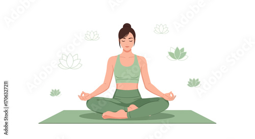 Woman Practicing Yoga, Promotes Wellness, and Demonstrates Mindful Meditation Perfectly