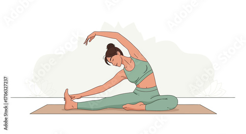 Woman Practicing Yoga, Demonstrating Body Flexibility and Achieving Inner Peace In Vector