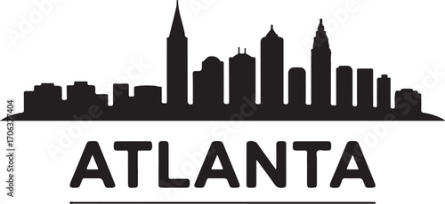Atlanta city skyline horizontal banner black color vector design on white background minimal illustration