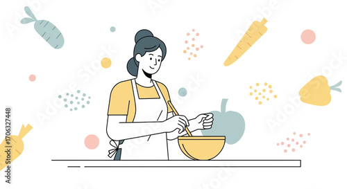 Woman Preparing Culinary Delights in a Kitchen Setting with Fresh Ingredients