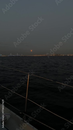 Enjoying a Beautiful Scenic Evening View from a Boat While Overlooking the Calm Water