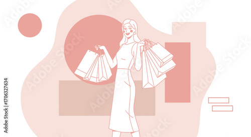Woman Delighted to Go Shopping with Purchase Loads of New Fashion Items