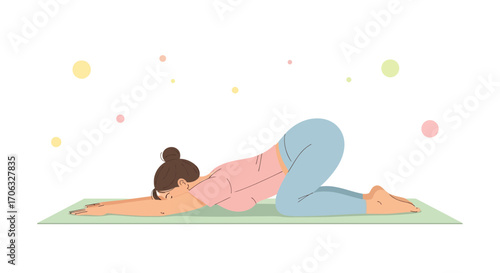 Woman Doing Yoga Pose Achieving Stillness and Wellness On A Green Mat for Health