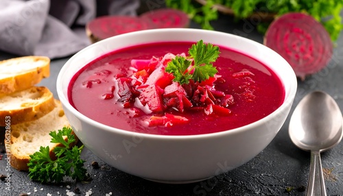 Bowl of vibrant beetroot soup