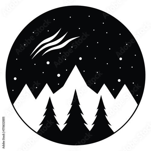 northern lights silhouette vector icon
