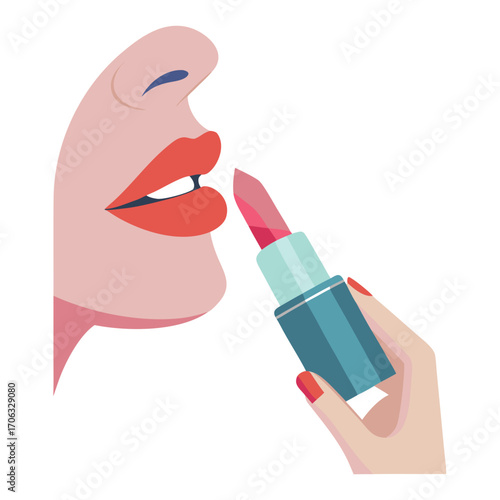 woman applying lipstick