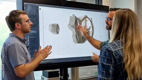 Team collaborating on innovative design concepts in a modern workspace with technology and creativity